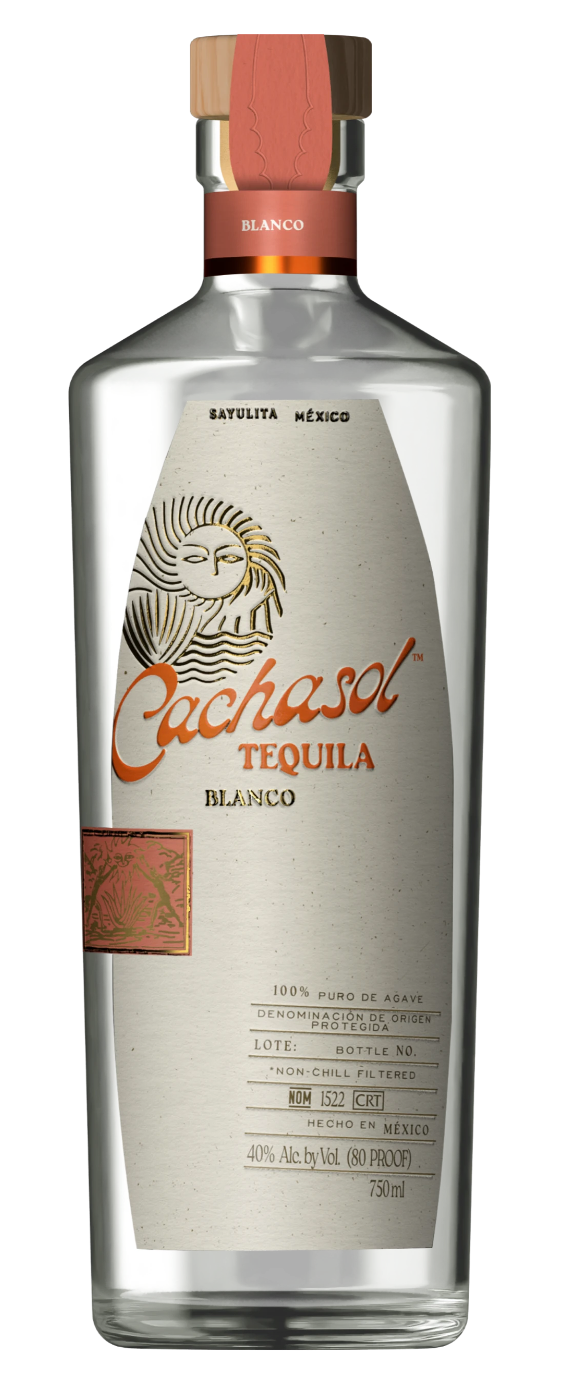 Cachasol Blanco Tequila bottle, NOM 1522 Hacienda del Oro, Nayarit Mexico
